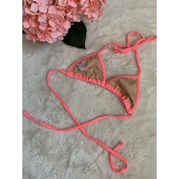 American Apparel | peachy pink metallic triangle bikini top - Picture 5 of 7